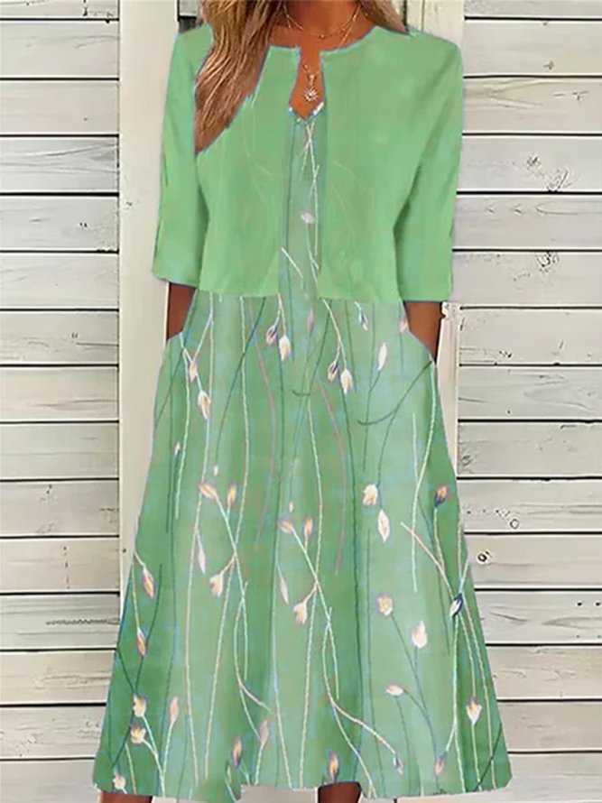 Vacation Loose V Neck Color Block Two-Piece Set