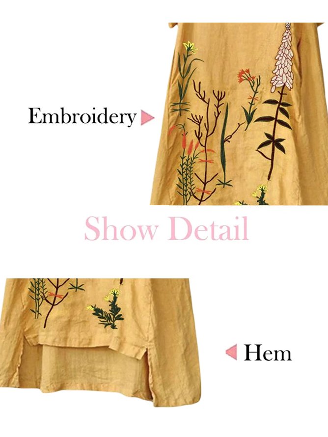 Floral Casual Embroidery Crew Neck Dress