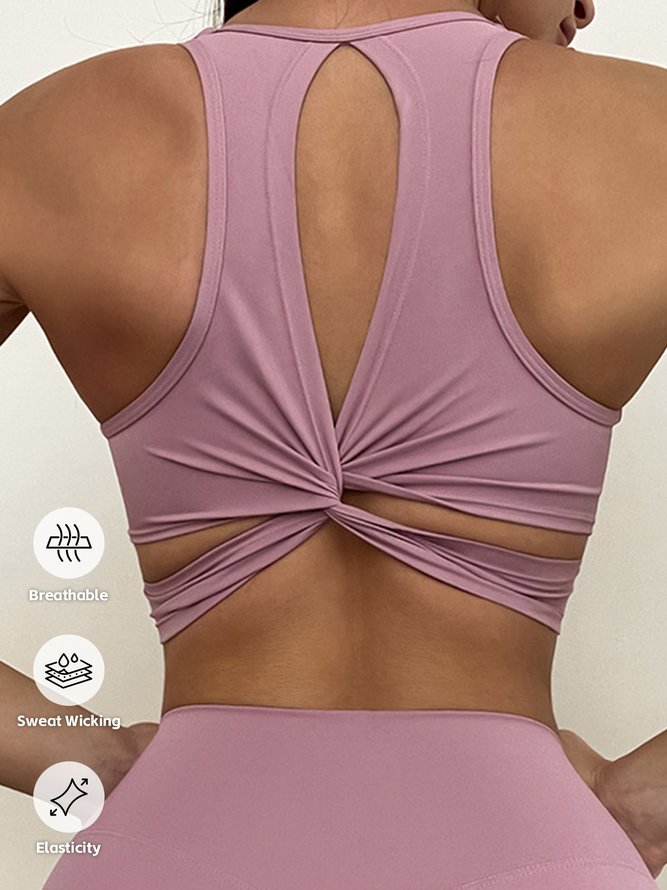 Knitted Casual Plain Sports Bra