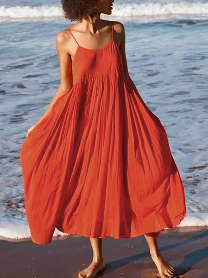 Women Summer Swing Spaghetti Cotton Holiday Boho Maxi Weaving Dress