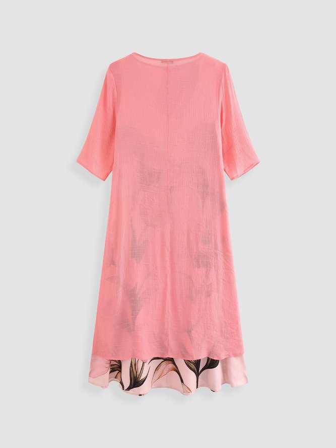 Crew Neck Floral Tulip Casual Two-piece Set Dress with Cardigan