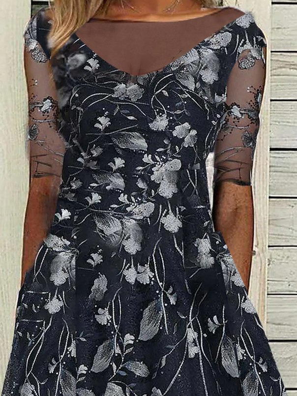 Crew Neck Urban Floral Prom Dress