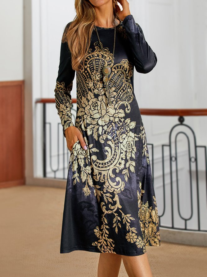 Crew Neck Ethnic Dress