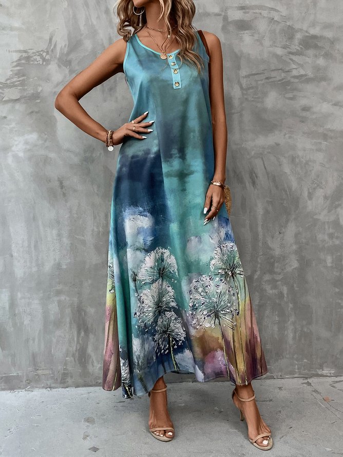 Ombre Crew Neck Loose Casual Dress