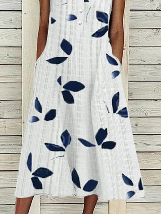 V Neck Floral Casual Midi Dresses