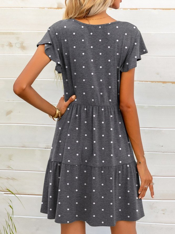 Polka Dots Flouncing V Neck Casual Dress
