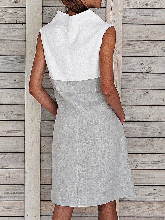 Plus Size Midi Weaving Dress Women Summer Shift Sleeveless Turtleneck Paneled Weaving Dress