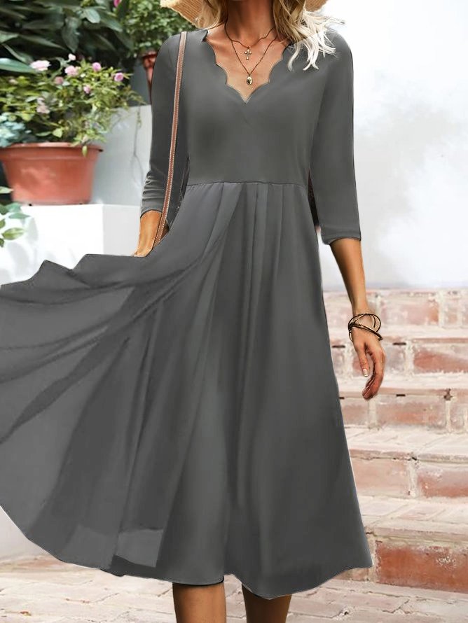 V Neck Elegant Black Slim Fit Knit Midi Prom Dress