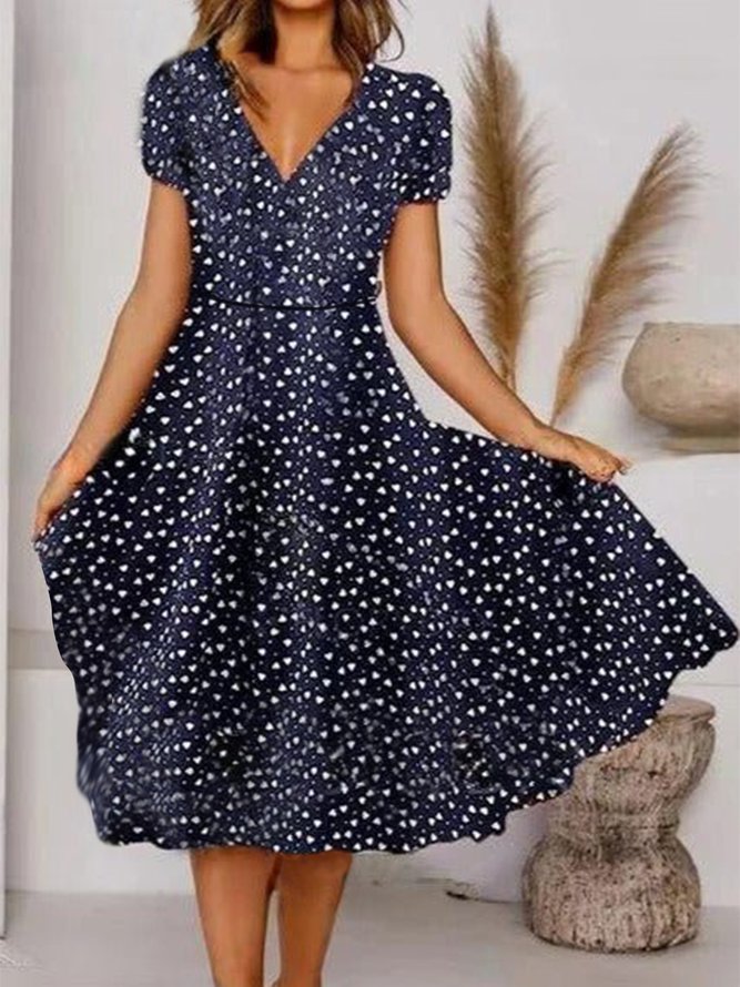 V Neck Heart Swing Party Midi Prom Dress