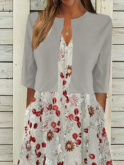 V Neck Casual Floral Loose Two-Piece Set