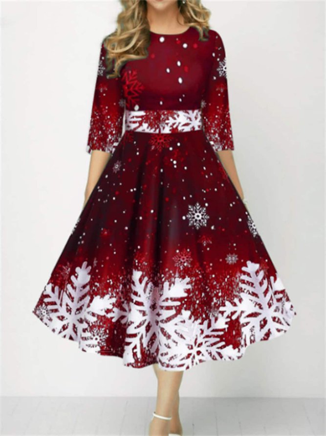 Crew Neck Casual Christmas Regular Fit Dress
