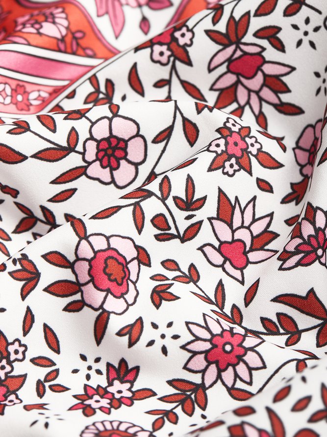 V Neck Women Summer Weaving Dress Shift Floral-Print Floral Weaving Dress