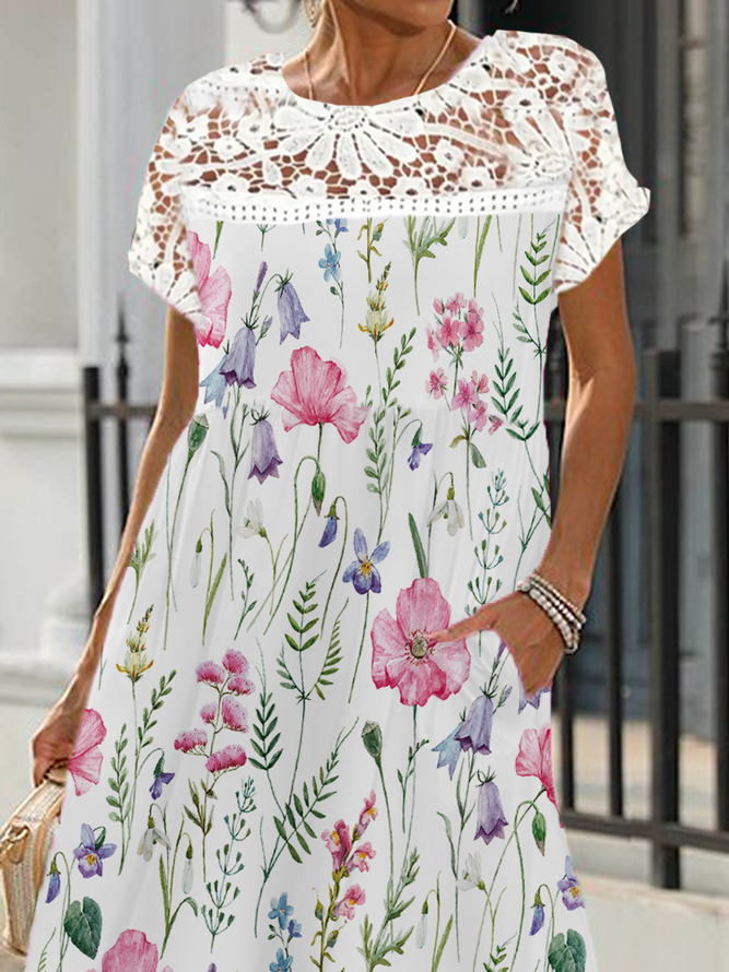 Floral Boho Crew Neck Dress
