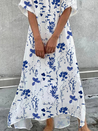 Casual V Neck Floral Dress