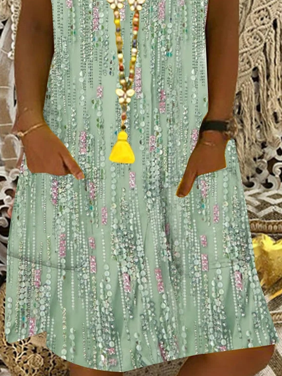 Casual Loose V Neck Floral Dress