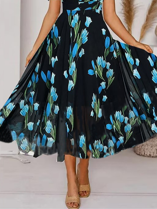 Elegant Floral Chiffon Loose Dress