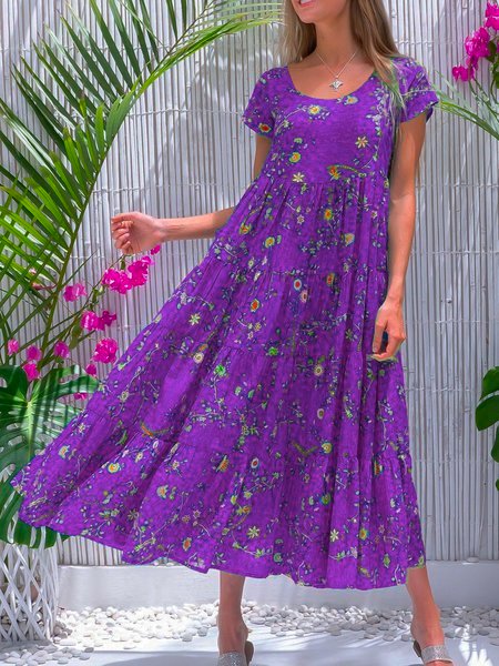 Blue Cotton-Blend Sleeveless Casual Weaving Dress