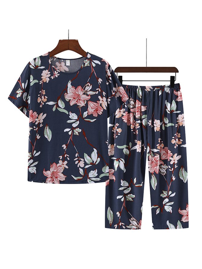 Breathable Cozy Floral Print Cotton Pajama Set