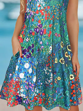 Crew Neck Casual Floral Loose Dress