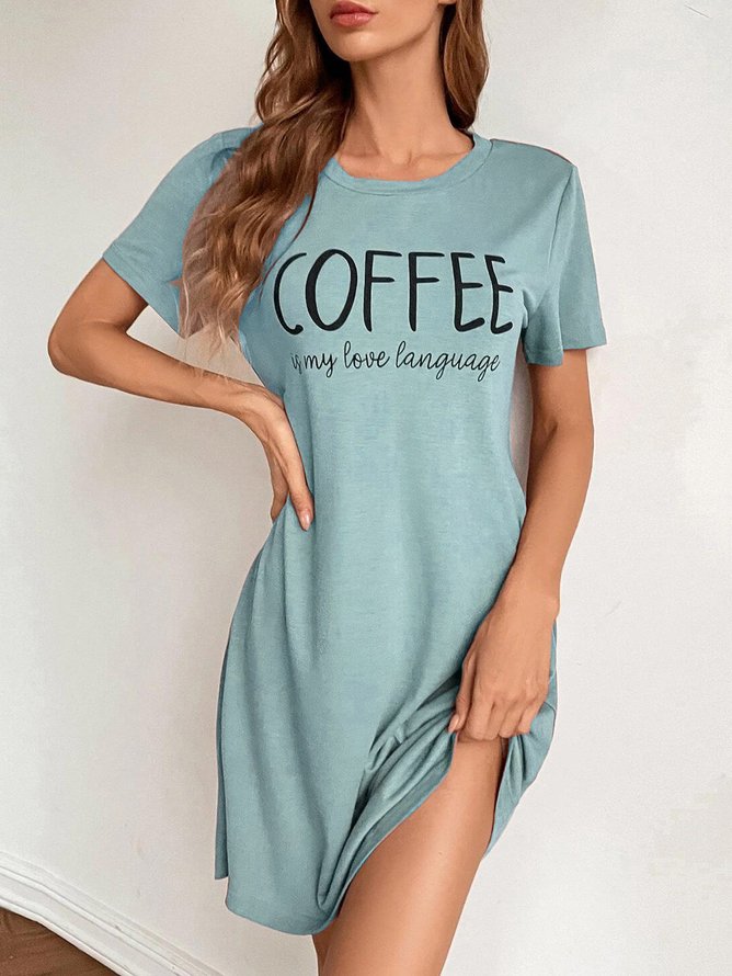 Casual Text Letters Crew Neck Nightdress