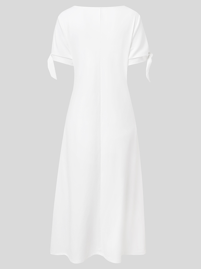 Round Neck Solid Casual Midi Dress