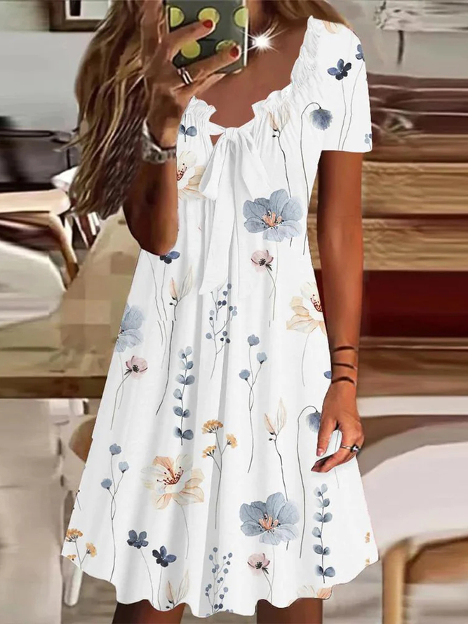 Casual V Neck Floral Loose Dress