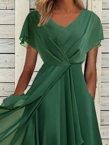 V Neck Elegant Chiffon Plain Dress