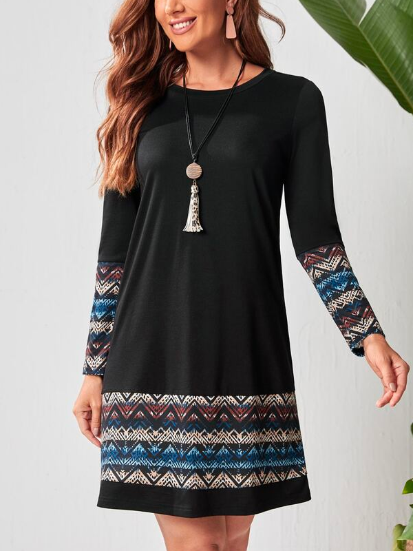 Boho Crew Neck Ethnic Loose Dress