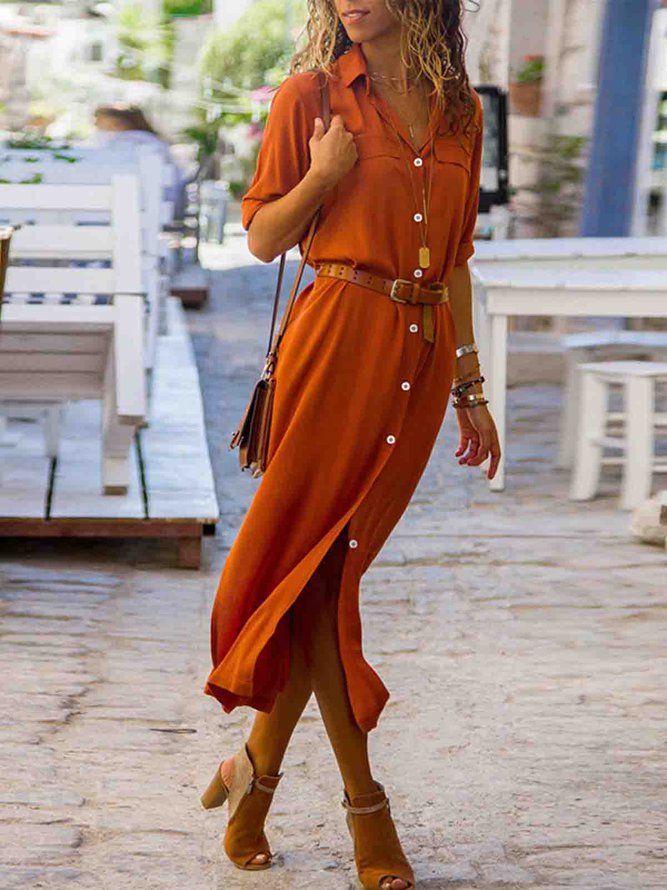 Shawl Collar Shift Women 3/4 Sleeve Paneled Spring Dress