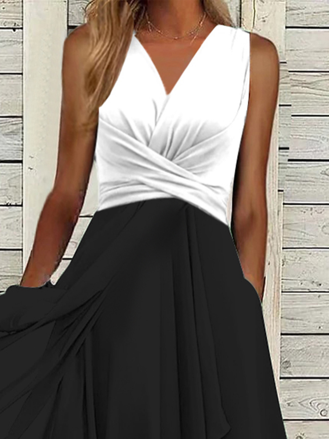 Simple V Neck Regular Fit Plain Dress
