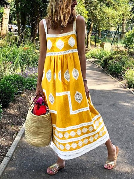 Women Fashion Bohemian Loose Casual Sleeveless Maxi Dress
