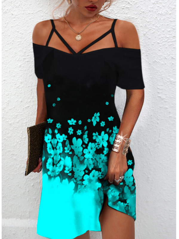 V Neck floral off shoulder Vacation Midi Dress