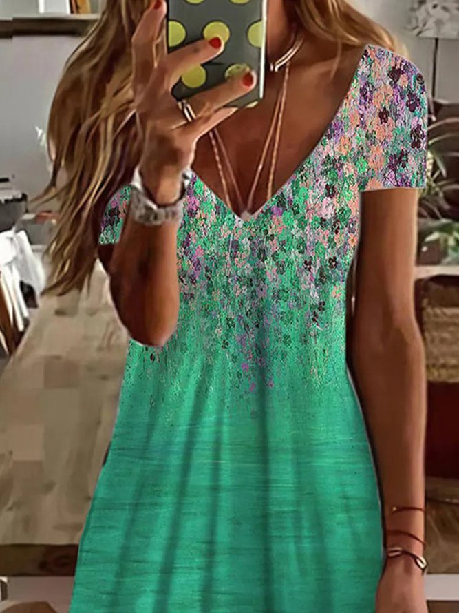 Elegant Floral Short Sleeve Knit Dress