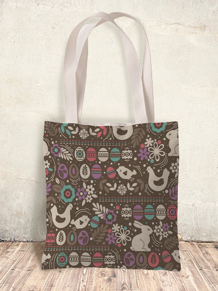 Easter Bunny Egg Pattern Canvas Tote Bag Environmentally Friendly Reusable
