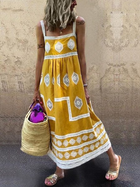 Women Fashion Bohemian Loose Casual Sleeveless Maxi Dress