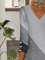 Button V Neck Long Sleeve Resort Dress