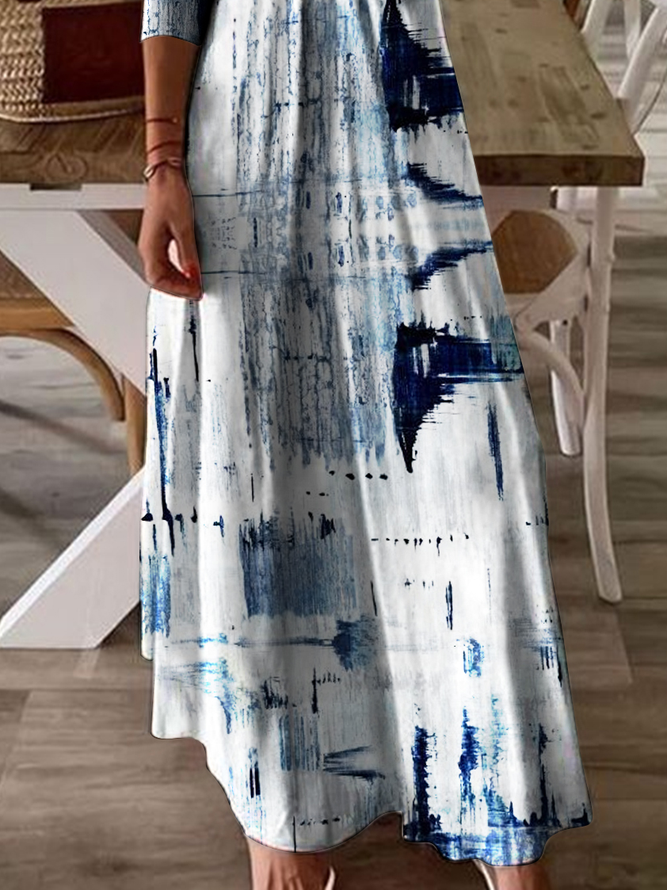 V Neck Geometric Casual Maxi Dress
