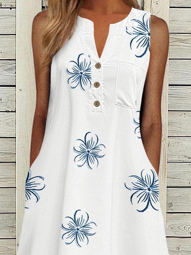 Regular Fit Geometric V Neck Casual Dress