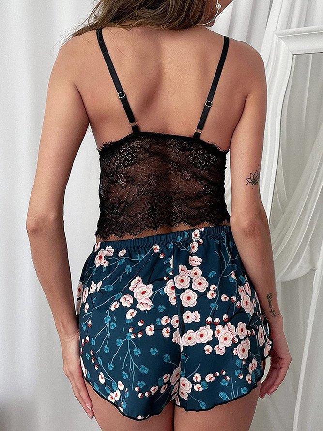 Lace Floral Pajamas Three-Piece Set