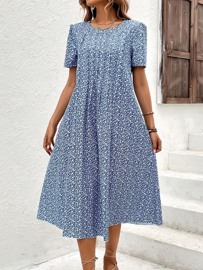 Floral Casual Crew Neck Loose Dress