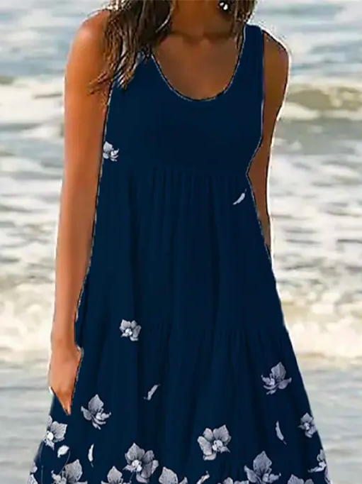 Crew Neck Boho Floral Dress