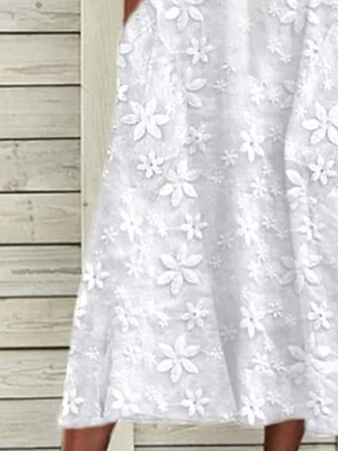 Half Open Collar Loose Linen Dress