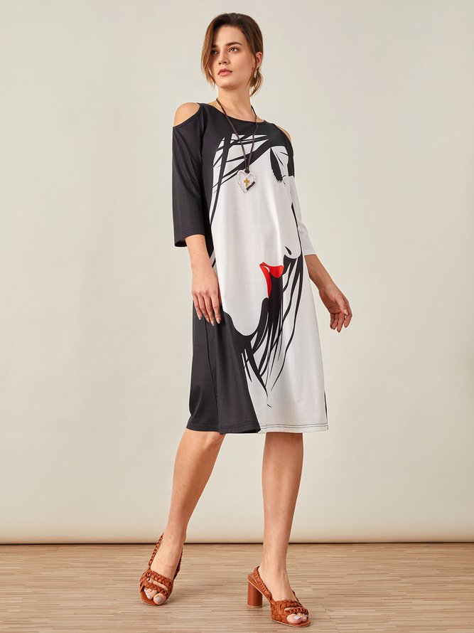 Round Neck Abstract Casual Midi Dress