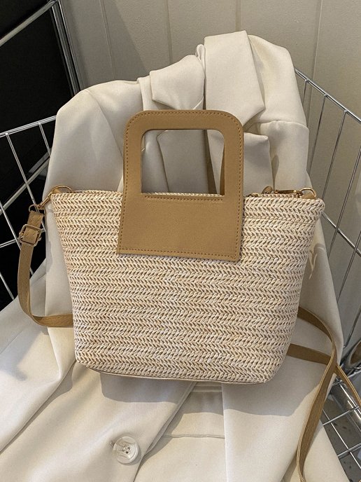 Casual Leather Straw Stitching Clutch Urban Vacation Women's Messenger Bag