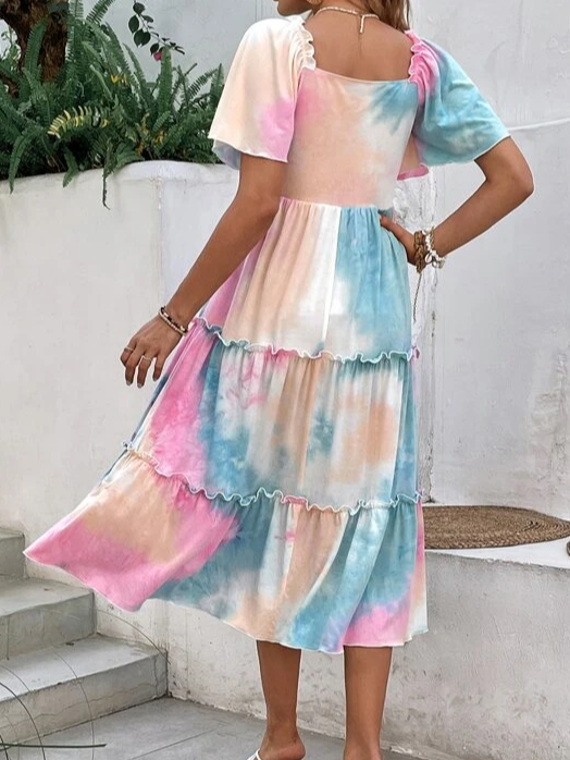Square Neck Ombre Casual Dress