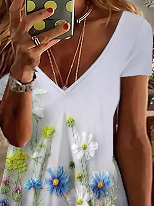 Floral Regular Fit Crew Neck Casual Dress