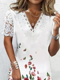 Vacation V Neck Loose Floral Dress