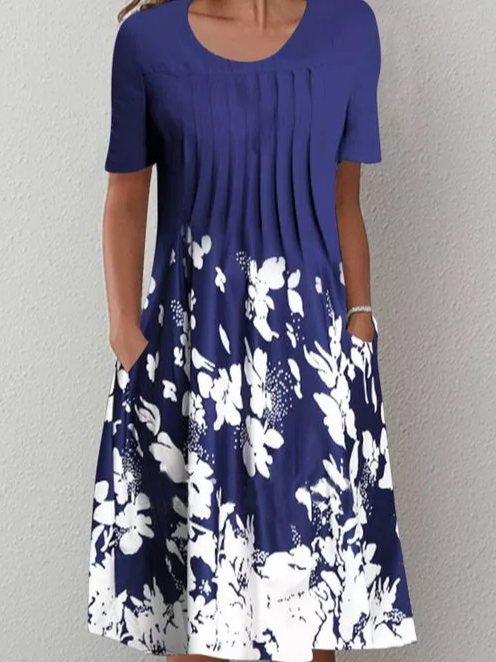 Round Neck Floral Vacation Midi Dress
