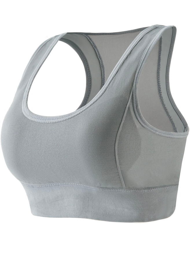 Casual Plain Crew Neck Sports Bra