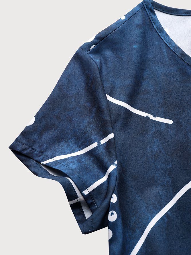 Round Neck Pockets Geometric Vacation Casual Midi Dress